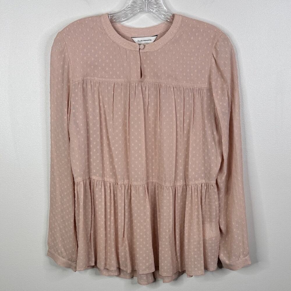 Club Monaco Women’s Small Blush Pink Tiered Peplum Blouse Semi-Sheer Textured S